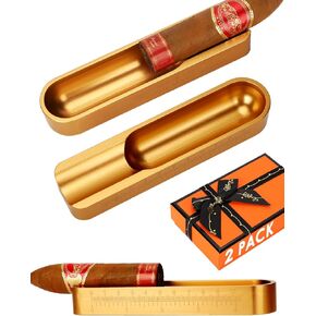Cigar Ashtray 2 PACK, Handmade Cigar Ashtray Made of Aluminum-Zinc Alloy, Cigar Accessories for Patio/Outside/Indoor Ashtray Gifts for Men(Gold)