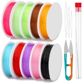 Elastic String for Jewelry Making, String Crystal Elastic Cord, 10 Rolls Color Stretchy String with 3 Pcs Large Eye Beading Needles and Scissors, for Seed Beads, Pony Beads, Bracelets in Kuwait