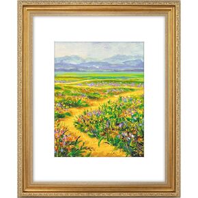 Golden State Art, 16x20 Vintage Ornate Finish Photo Frame with White Mat for 11x14 Picture. Color: Green & Gold