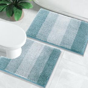 Yimobra Luxury Bathroom Rugs Sets 2 Piece, Fluffy Soft Comfortable Absorbent Microfiber Bath Mat Set, Extra Plush Thick Non Slip Shaggy Shower Rug, Machine Wash, 32x20+24x17 Inch, Grey Blue in Saudi Arabia