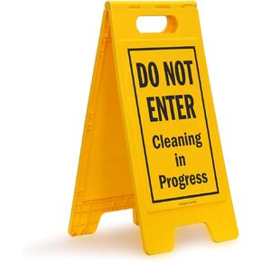 SmartSign 25 x 12 inches Do Not Enter - Cleaning In Progress 2-Sided Folding Floor Sign, Digitally Printed Polypropylene Plastic, Black and Yellow, Made in USA