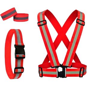 YUNLOVXEE Reflective Safety Vest Running Gear - Reflective Vest Straps, Reflective Belt, 2 Reflector Armbands, Adjustable High Visible Reflective Gear for Women Men Walking Running (Orange)