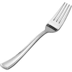 Goodluck 50 Pack Silver Plastic Forks, Heavy Duty Silver Forks Disposable, Silver Plastic Cutlery Perfect for Weddings, Parties, Dinners