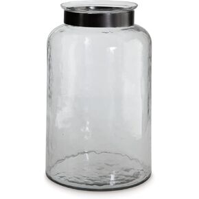Signature Design by Ashley Lukasvale Casual 14 Inch Clear Gass Vase with Hammered Effect, Pewter Finish