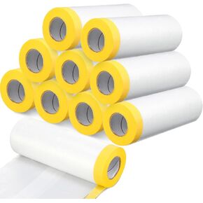 Seajan Pre Taped Masking Film Painters Plastic Film with Tape Plastic Sheeting Automotive Paint Masking Film Assorted Masking Tape Roll for Automotive Painting Covering(White, 5 x 65 Ft, 9 Roll)