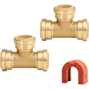 QuickFitting 1/2 inch Push On Tee Connector | Patented Design for Superior Sealing | Push to Connect Brass Plumbing Pipe Fitting | for Copper, PEX and CPVC | 5-Pack Tees