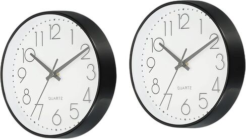 PATIKIL 8 Inch Round Wall Clock, 2 Pack Battery Operated Silent Non-Ticking Wall Clocks for Office Bedroom Kitchen Decor, White in Saudi Arabia