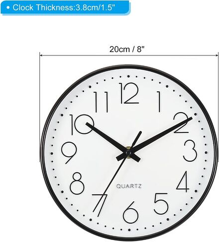 PATIKIL 8 Inch Round Wall Clock, 2 Pack Battery Operated Silent Non-Ticking Wall Clocks for Office Bedroom Kitchen Decor, White in Saudi Arabia