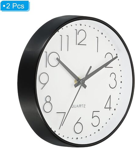 PATIKIL 8 Inch Round Wall Clock, 2 Pack Battery Operated Silent Non-Ticking Wall Clocks for Office Bedroom Kitchen Decor, White in Saudi Arabia