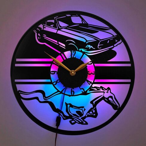 Wall Clock with Multicolor Led Light, Gifts for Mustangs Lovers, Black in Saudi Arabia