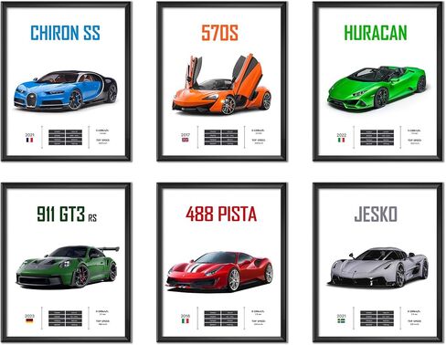 Super Car Posters for Boys Room, Canvas Car Wall Art Prints, Sports Car Poster for Men, Racing Car Room Decor for Teen Boys Bedroom, Cool Supercar Pictures for Aesthetic Decor (8x10 UNFRAMED) in Saudi Arabia