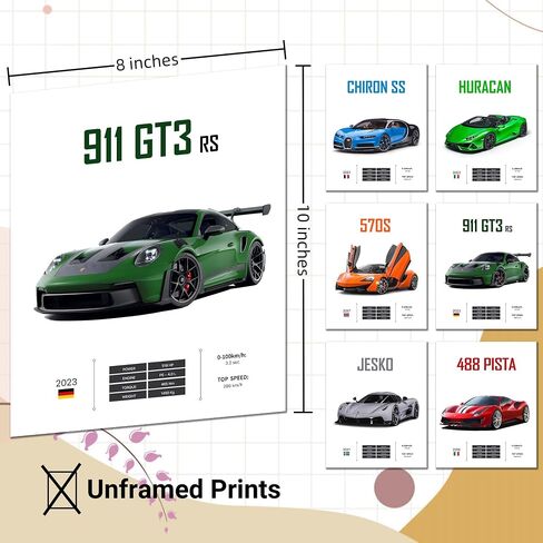 Super Car Posters for Boys Room, Canvas Car Wall Art Prints, Sports Car Poster for Men, Racing Car Room Decor for Teen Boys Bedroom, Cool Supercar Pictures for Aesthetic Decor (8x10 UNFRAMED) in Saudi Arabia