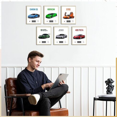 Super Car Posters for Boys Room, Canvas Car Wall Art Prints, Sports Car Poster for Men, Racing Car Room Decor for Teen Boys Bedroom, Cool Supercar Pictures for Aesthetic Decor (8x10 UNFRAMED) in Saudi Arabia