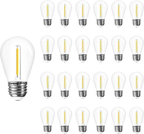Jslinter S14 LED Bulbs, 25-Pack, 1W Energy-Efficient Outdoor String Lights, 2700K Warm White, Durable & Waterproof, E26 Base, Edison Vintage Ambiance, Ideal for Patio, Garden, and Party Lighting in Saudi Arabia