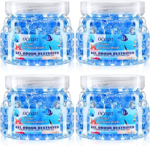 4 Pack Odor Eliminator Gel Beads, 11 Ounce Air Freshener, Eliminates Odor in Bathrooms, Cars, Boats, Rvs and Pet Areas, Bathroom Deodorizer Odor Eliminator (Sea, Lemon Aroma) in Saudi Arabia