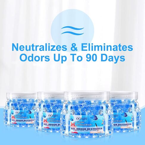 4 Pack Odor Eliminator Gel Beads, 11 Ounce Air Freshener, Eliminates Odor in Bathrooms, Cars, Boats, Rvs and Pet Areas, Bathroom Deodorizer Odor Eliminator (Sea, Lemon Aroma) in Saudi Arabia