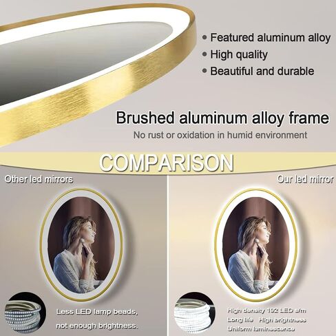 32 x 24 Inch Gold Oval LED Bathroom Mirror with Front Lights Gold Frame Oval Vanity Lighted Mirror for Bathroom Wall Oval Smart Mirror 3 Color Dimmable Anti Fog 32 Inch Oval Light up Mirror in Saudi Arabia