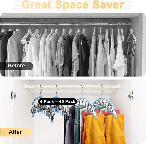 Legging Organizer for Closet, Metal Yoga Pants Hanger w/Rubber Coated 2 Pack w/10 Clips Hold 20 Leggings, Hangers Space Saving Hanging Closet Organizer for Closet Organizers and Storage-Grey in Saudi Arabia