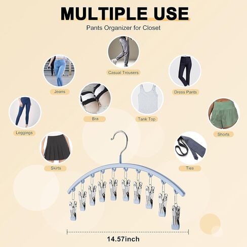 Legging Organizer for Closet, Metal Yoga Pants Hanger w/Rubber Coated 2 Pack w/10 Clips Hold 20 Leggings, Hangers Space Saving Hanging Closet Organizer for Closet Organizers and Storage-Grey in Saudi Arabia