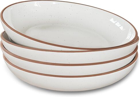 Mora Ceramic Large Pasta Bowls 30oz, Set of 4 - Serving, Salad, Dinner, etc Plate/Wide Bowl - Microwave, Oven, Dishwasher Safe Kitchen Dinnerware - Modern Porcelain Stoneware Dishes, Vanilla White in Kuwait