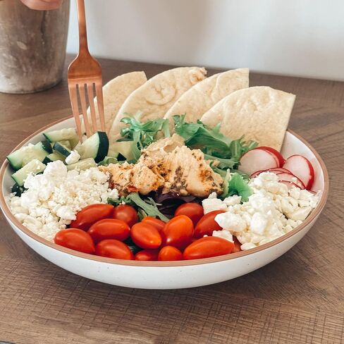 Mora Ceramic Large Pasta Bowls 30oz, Set of 4 - Serving, Salad, Dinner, etc Plate/Wide Bowl - Microwave, Oven, Dishwasher Safe Kitchen Dinnerware - Modern Porcelain Stoneware Dishes, Vanilla White in Kuwait