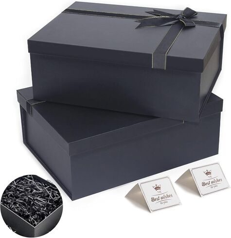 Giftilious Black Gift Boxes with Lids for Presents 13"x10"x5" Large Gift Boxes, Black Boxes for Gifts, Sturdy Gift Boxes with Ribbon for Christmas, Valentines Day, Birthdays, Groomsmen Proposal,etc in Saudi Arabia