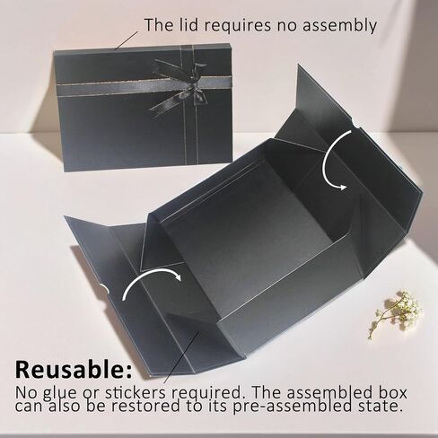 Giftilious Black Gift Boxes with Lids for Presents 13"x10"x5" Large Gift Boxes, Black Boxes for Gifts, Sturdy Gift Boxes with Ribbon for Christmas, Valentines Day, Birthdays, Groomsmen Proposal,etc in Saudi Arabia