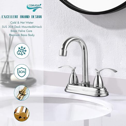 2 Handle Bathroom Faucet,4 Inch Centerset Bathroom Sink Faucet Brass Body,3 Hole Bathroom Faucet Chrome,Basin Mixer Tap with Deck Mounted Levers Handle,US-CV-40066 in Saudi Arabia
