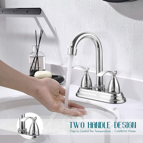 2 Handle Bathroom Faucet,4 Inch Centerset Bathroom Sink Faucet Brass Body,3 Hole Bathroom Faucet Chrome,Basin Mixer Tap with Deck Mounted Levers Handle,US-CV-40066 in Saudi Arabia