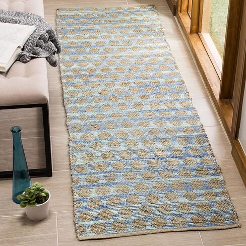 سجادة SAFAVIEH Cape Cod Collection - 2'3" x 8'، زرقاء وطبيعية، مصنوعة يدويًا من الجوت المسطح المنسوج، مثالية للمناطق ذات حركة المرور العالية في غرفة المعيشة وغرفة النوم (CAP820B) in Saudi Arabia