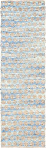 سجادة SAFAVIEH Cape Cod Collection - 2'3" x 8'، زرقاء وطبيعية، مصنوعة يدويًا من الجوت المسطح المنسوج، مثالية للمناطق ذات حركة المرور العالية في غرفة المعيشة وغرفة النوم (CAP820B) in Saudi Arabia