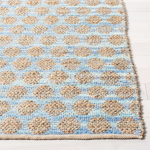 سجادة SAFAVIEH Cape Cod Collection - 2'3" x 8'، زرقاء وطبيعية، مصنوعة يدويًا من الجوت المسطح المنسوج، مثالية للمناطق ذات حركة المرور العالية في غرفة المعيشة وغرفة النوم (CAP820B) in Saudi Arabia