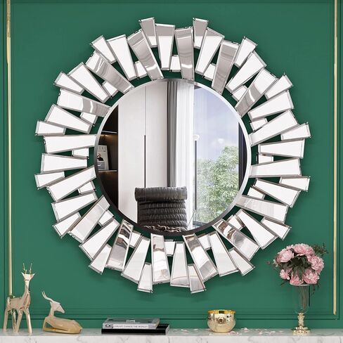 مرايا مستديرة من Hasipu للجدار، ديكور حائط مرآة مع حافة مشطوفة مرايا حائط كبيرة لغرفة المعيشة وغرفة النوم والحمام (أبيض، 32 بوصة × 32 بوصة) in Kuwait