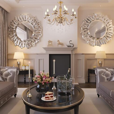 مرايا مستديرة من Hasipu للجدار، ديكور حائط مرآة مع حافة مشطوفة مرايا حائط كبيرة لغرفة المعيشة وغرفة النوم والحمام (أبيض، 32 بوصة × 32 بوصة) in Kuwait