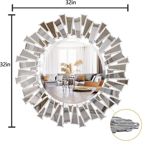 مرايا مستديرة من Hasipu للجدار، ديكور حائط مرآة مع حافة مشطوفة مرايا حائط كبيرة لغرفة المعيشة وغرفة النوم والحمام (أبيض، 32 بوصة × 32 بوصة) in Kuwait