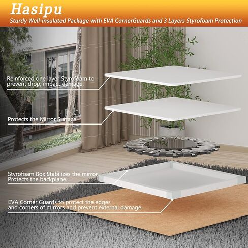 مرايا مستديرة من Hasipu للجدار، ديكور حائط مرآة مع حافة مشطوفة مرايا حائط كبيرة لغرفة المعيشة وغرفة النوم والحمام (أبيض، 32 بوصة × 32 بوصة) in Kuwait