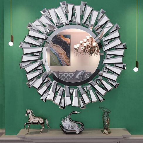 مرايا مستديرة من Hasipu للجدار، ديكور حائط مرآة مع حافة مشطوفة مرايا حائط كبيرة لغرفة المعيشة وغرفة النوم والحمام (أبيض، 32 بوصة × 32 بوصة) in Kuwait