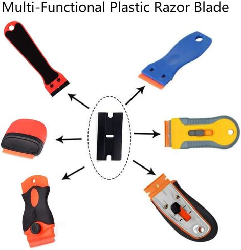 EHDIS Plastic Razor Blades 100 PCS Double Edged Plastic Blade for Safety Glass Scraper and Plastic Razor Scraper Tool for Remove Decals Stickers Adhesive Label Glue and Glass Clean-Orange in Saudi Arabia