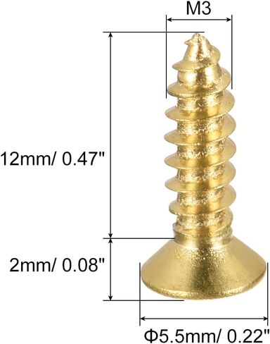 uxcell Brass Wood Screws, M3x10mm Phillips Flat Head Self Tapping Connector for Door, Cabinet, Wooden Furniture 30Pcs in Saudi Arabia