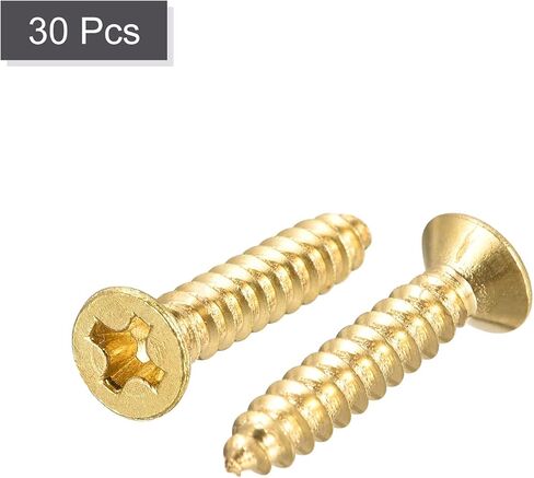 uxcell Brass Wood Screws, M3x10mm Phillips Flat Head Self Tapping Connector for Door, Cabinet, Wooden Furniture 30Pcs in Saudi Arabia