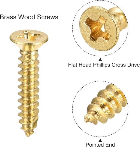 uxcell Brass Wood Screws, M3x10mm Phillips Flat Head Self Tapping Connector for Door, Cabinet, Wooden Furniture 30Pcs in Saudi Arabia