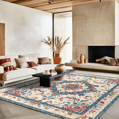 Bohemian Washable Area Carpet, Living Room 5'x7'Area Carpet, Bedroom Ultra Soft Area Carpet, Retro Design, high Fuzz, Stain Resistant Carpet, Anti Slip Backing, (Mixed Color-5, 5'X7') in Saudi Arabia