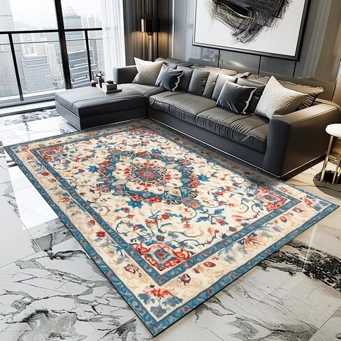 Bohemian Washable Area Carpet, Living Room 5'x7'Area Carpet, Bedroom Ultra Soft Area Carpet, Retro Design, high Fuzz, Stain Resistant Carpet, Anti Slip Backing, (Mixed Color-5, 5'X7') in Saudi Arabia