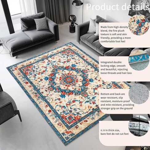 Bohemian Washable Area Carpet, Living Room 5'x7'Area Carpet, Bedroom Ultra Soft Area Carpet, Retro Design, high Fuzz, Stain Resistant Carpet, Anti Slip Backing, (Mixed Color-5, 5'X7') in Saudi Arabia