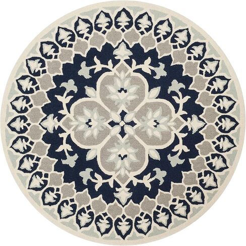 سجادة منطقة SAFAVIEH Bellagio Collection - 5' مستديرة، أزرق داكن وعاجي، صوف ميدالية مصنوع يدويًا، مثالية للمناطق ذات حركة المرور العالية في غرفة المعيشة وغرفة النوم (BLG610C) in Saudi Arabia