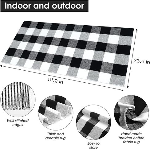 Buffalo Plaid Outdoor Rug Front Door Mat, 23.6 x 51.2'' Black White Fall Door Mat Washable Buffalo Plaid Rug Fall Decorations for Front Porch, Kitchen, Bathroom, Farmhouse, Entry Way in Saudi Arabia