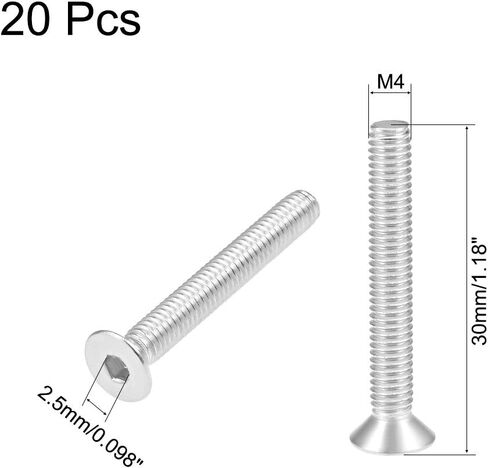 Uxcell M4x30mm مسامير آلة ذات رأس مسطح برغي سداسي داخلي 304 مسامير تثبيت من الفولاذ المقاوم للصدأ 20 قطعة in Saudi Arabia