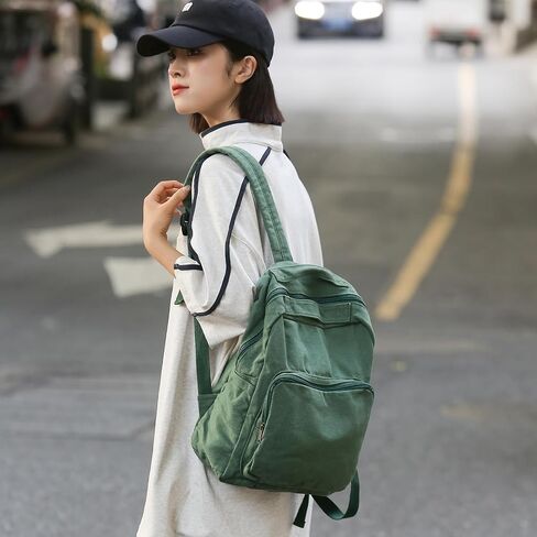 Canvas Small Backpack Purse for Women Cute Aesthetic Green Mini Backpack for Teen Girls Ladies Vintage School Bookbag Purse in Saudi Arabia