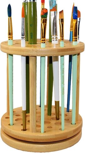 حامل فرشاة طلاء الخيزران الدوار 360 درجة من Yeeyeah - سعة كبيرة حامل فرشاة طلاء بالألوان المائية وحامل عرض ومنظم للمكتب والفنون والحرف اليدوية in Kuwait