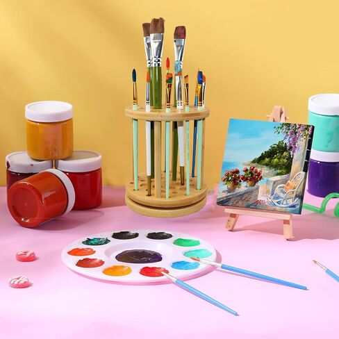 حامل فرشاة طلاء الخيزران الدوار 360 درجة من Yeeyeah - سعة كبيرة حامل فرشاة طلاء بالألوان المائية وحامل عرض ومنظم للمكتب والفنون والحرف اليدوية in Kuwait